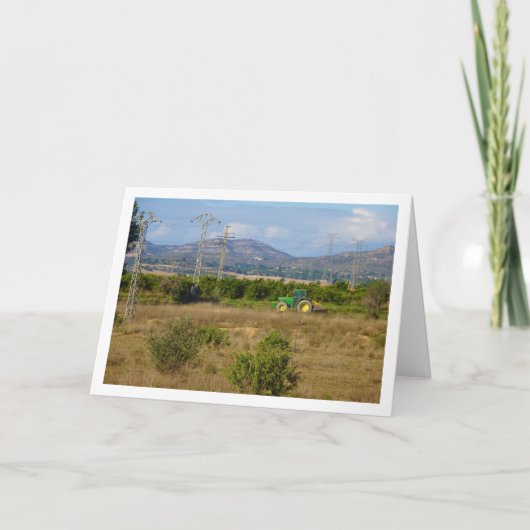 Grüner Traktor in grünen Feldern, Valencia, Spanie Karte (Vorderseite)