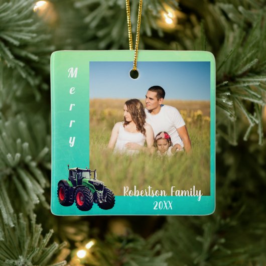 Grüner Traktor Keramikornament (Baum)