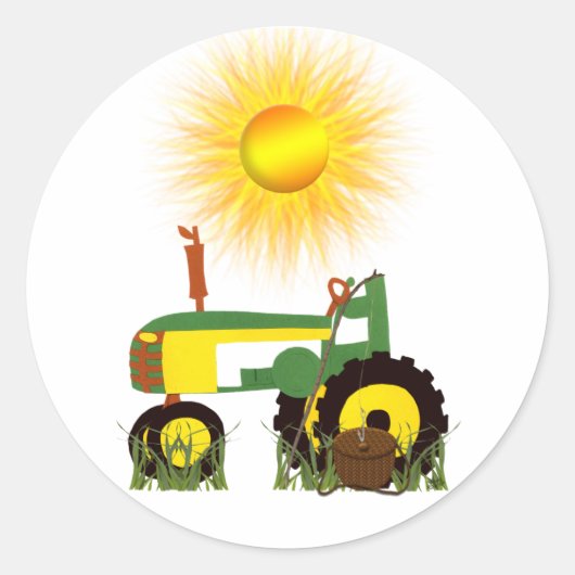 Grüner Traktor mit Aufkleber für den Angelpol (Vorderseite)