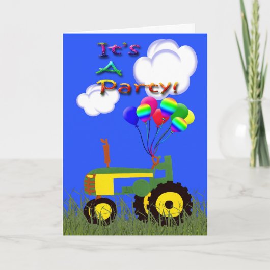 Grüner Traktor mit Balloons-Party Einladung (Vorderseite)