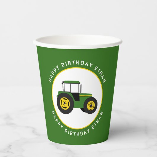 Grüner Traktor Pappbecher (Vorderseite)