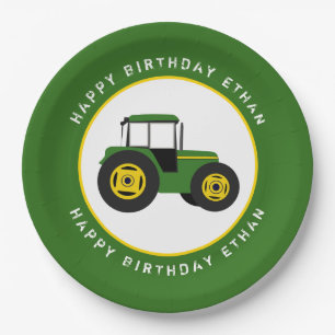 Grüner Traktor Pappteller