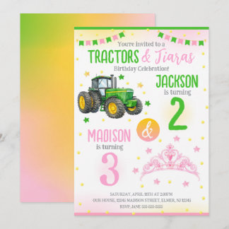 Grüner Traktor und Prinzessin Geschwister gemeinsa Einladung