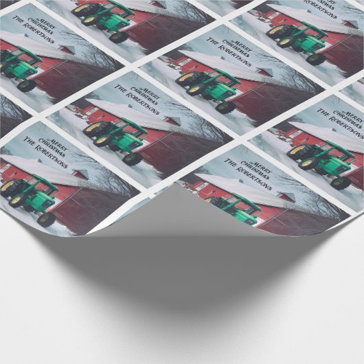 Grüner Traktor und Roter Stall Geschenkpapier (Ecke)