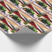 Grüner Traktor und Roter Stall Geschenkpapier (Ecke)