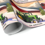 Grüner Traktor und Roter Stall Geschenkpapier (Rolleneckpunkt)
