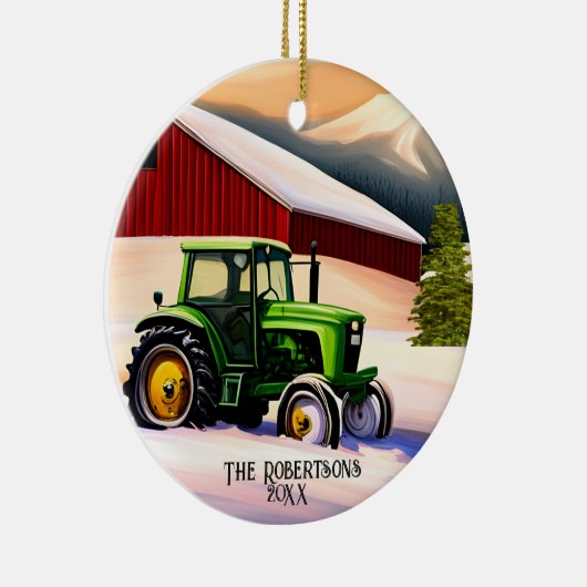 Grüner Traktor und Roter Stall Keramik Ornament (Rechts)