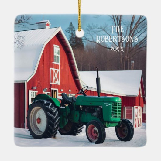 Grüner Traktor und Roter Stall Keramikornament (Rückseite)