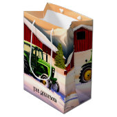 Grüner Traktor und Roter Stall Mittlere Geschenktüte (Vorderseite Schrägansicht)