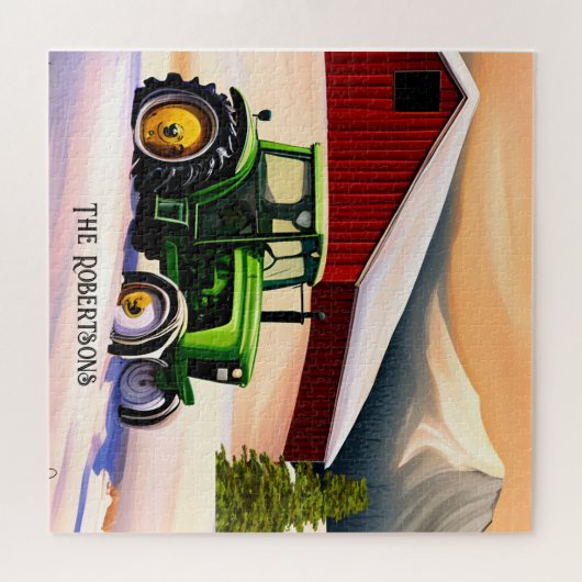 Grüner Traktor und Roter Stall Puzzle (Horizontal)
