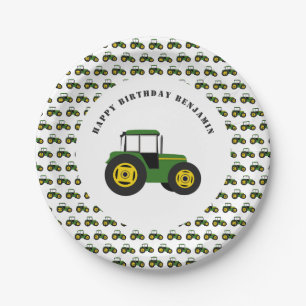 Grüner Traktor zum Geburtstag Personalisierter Tel Pappteller