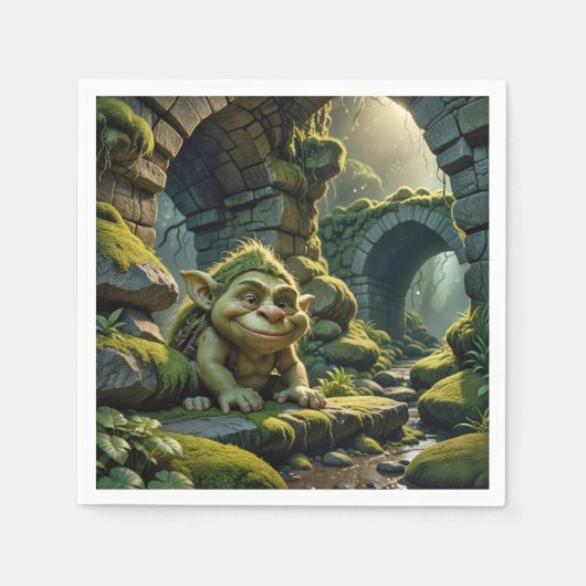 Grüner Troll unter einer Steinbrücke Serviette (Vorderseite)