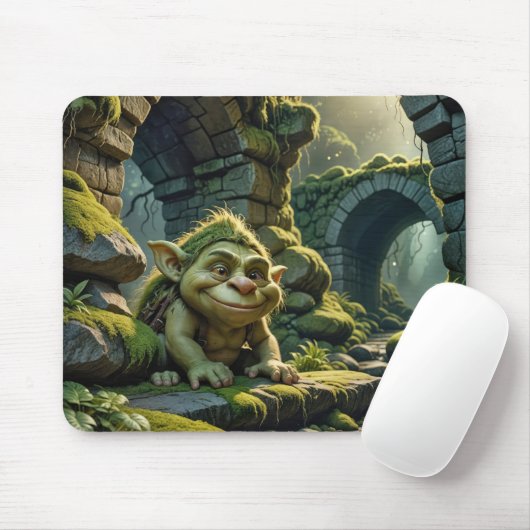 Grüner Troll unter einer steinernen Brücke Mousepad (Mit Mouse)