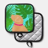 Grüner Tropeninsel Gelber Hundehüttenhalter Topflappen (Vorderseite/Rückseite)