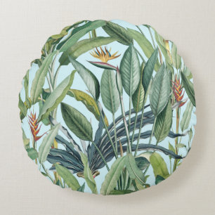 Grüner Tropischer Dschungel Banana Tree Strelitzia Rundes Kissen