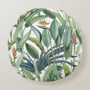 Grüner Tropischer Dschungel Banana Tree Strelitzia Rundes Kissen
