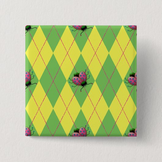 Grüner u. gelber Rauten-Marienkäfer Button (Vorderseite)