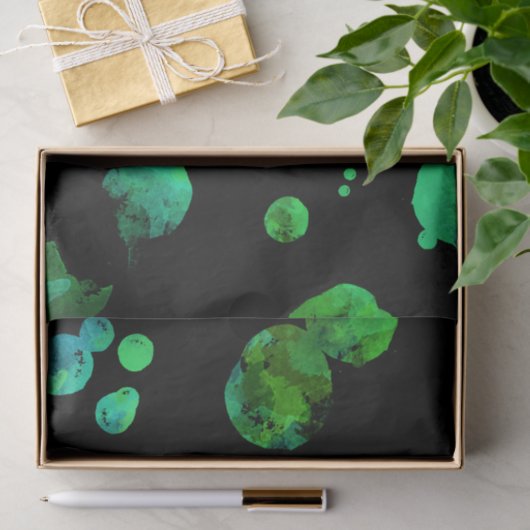 Grüner u. schwarzer NeonTupfen/Blasen Seidenpapier (Geschenk)