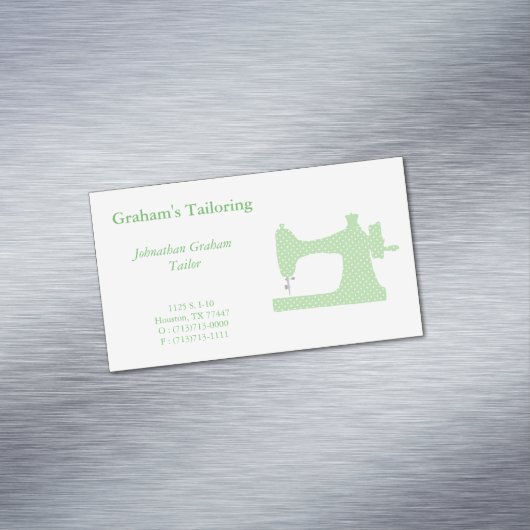 Grüner u. weißer Nähmaschine-Visitenkarte-Magnet Magnetische Visitenkarte (Beispiel)