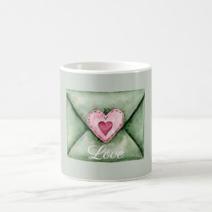 Grüner Umschlag Rosa Liebesherz Kaffeetasse