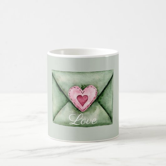 Grüner Umschlag Rosa Liebesherz Kaffeetasse (Mittel)