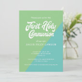 Grüner und blauer Farbblock Erste Heilige Kommune Einladung (Stehend Vorderseite)