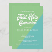 Grüner und blauer Farbblock Erste Heilige Kommune Einladung (Vorne/Hinten)