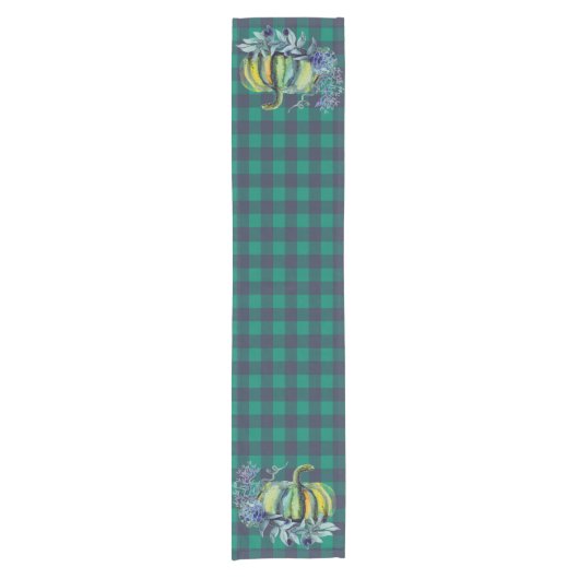 Grüner und blauer karierter Kürbis-Tabellen-Läufer Kurzer Tischläufer (Vorderseite)