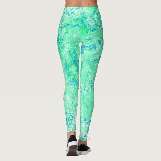 grüner und blauer Marmor Abstrakter Swirl Leggings (Rückseite)