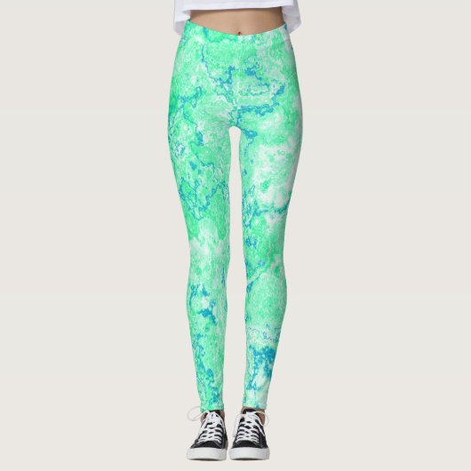 grüner und blauer Marmor Abstrakter Swirl Leggings (Vorderseite)
