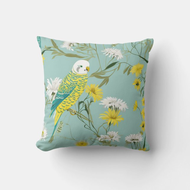 Grüner und gelber Budgerigar Kissen (Vorderseite)