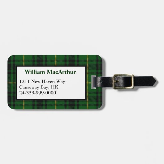 Grüner und gelber Clan MacArthur karierter Gepäckanhänger (Vorderseite horizontal)