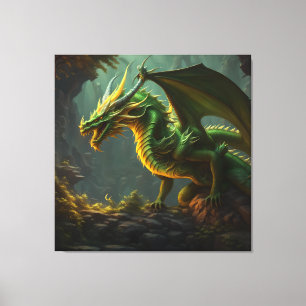 Grüner und gelber Drache Leinwanddruck