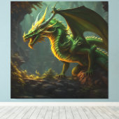 Grüner und gelber Drache Leinwanddruck (Insitu (Holzboden))