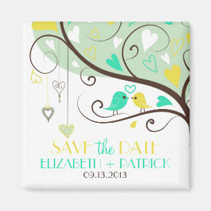 Grüner und gelber Liebe-Vogel-Save the Date Magnet