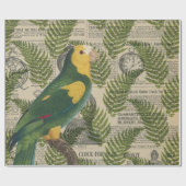 Grüner und gelber Papagei auf Blätter Geschenkpapier (Flach)