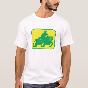 Grüner und gelber Rasenmäher-Rennläufer T-Shirt