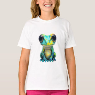 Grüner und Gelber Wasserfarben-Galaxie-Frosch Kind T-Shirt