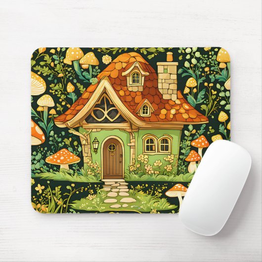 Grüner und goldener Pilz auf blumigen Mousepad (Mit Mouse)