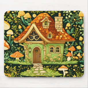 Grüner und goldener Pilz auf blumigen Mousepad