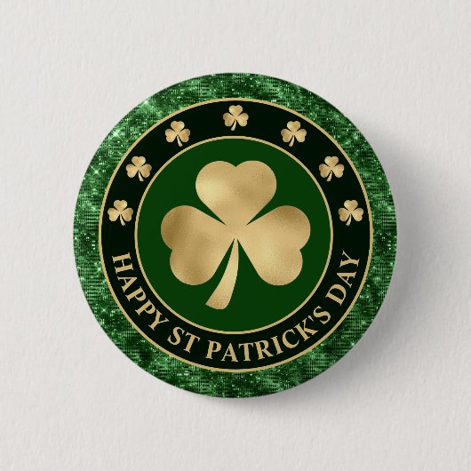 Grüner und goldener Shamrock-Klee St. Patrick's Da Button (Vorderseite)