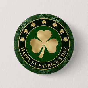 Grüner und goldener Shamrock-Klee St. Patrick's Da Button