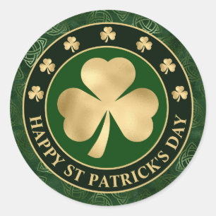 Grüner und goldener Shamrock-Klee St. Patrick's Da Runder Aufkleber