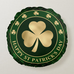 Grüner und goldener Shamrock-Klee St. Patrick's Da Rundes Kissen