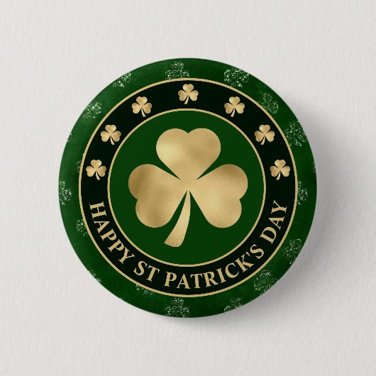 Grüner und goldener Shamrock-Kleeblatt St. Patrick Button (Vorderseite)