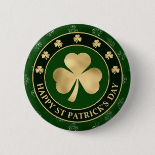 Grüner und goldener Shamrock-Kleeblatt St. Patrick Button