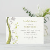 Grüner und hellgrauer Blumenzauber Einladung (Stehend Vorderseite)