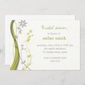 Grüner und hellgrauer Blumenzauber Einladung (Vorne/Hinten)