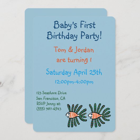 Grüner und Orange-Zwillingsfisch Einladung (Vorne/Hinten)