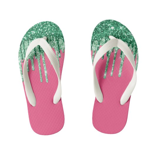 Grüner und rosa Shiny Glitzer Wassermelone Kinderbadesandalen (Fußbett)